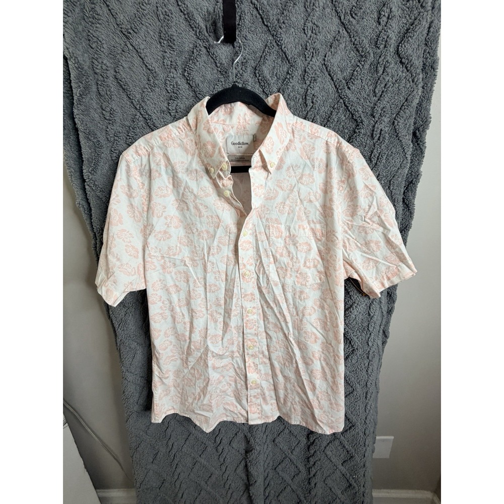 Goodfellow & Co Men's Short Sleeve Floral Button-Up Slim Fit Shirt,Large